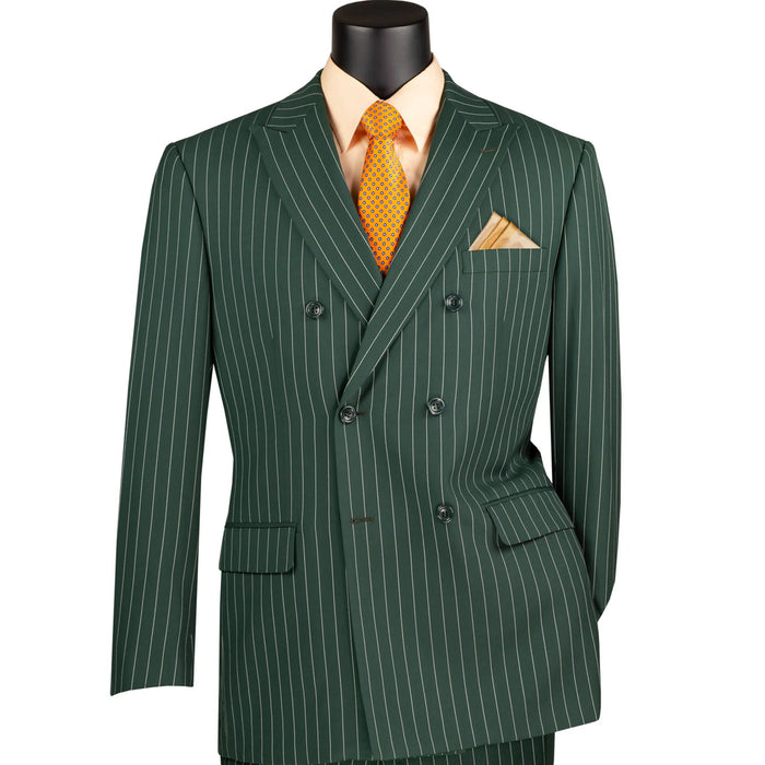Mens Hunter Green Pinstripe Double-Breasted Suit – Bold 6-Button Vintage Gangster Style 1920s Look - Image 3