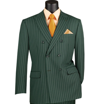 Mens Hunter Green Pinstripe Double-Breasted Suit – Bold 6-Button Vintage Gangster Style 1920s Look - Image 3