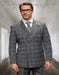 Mens Italian Wool Suit Color Grey - Men's Designer Classic Fit Double Breasted Wool Grey Windowpane Plaid Suit