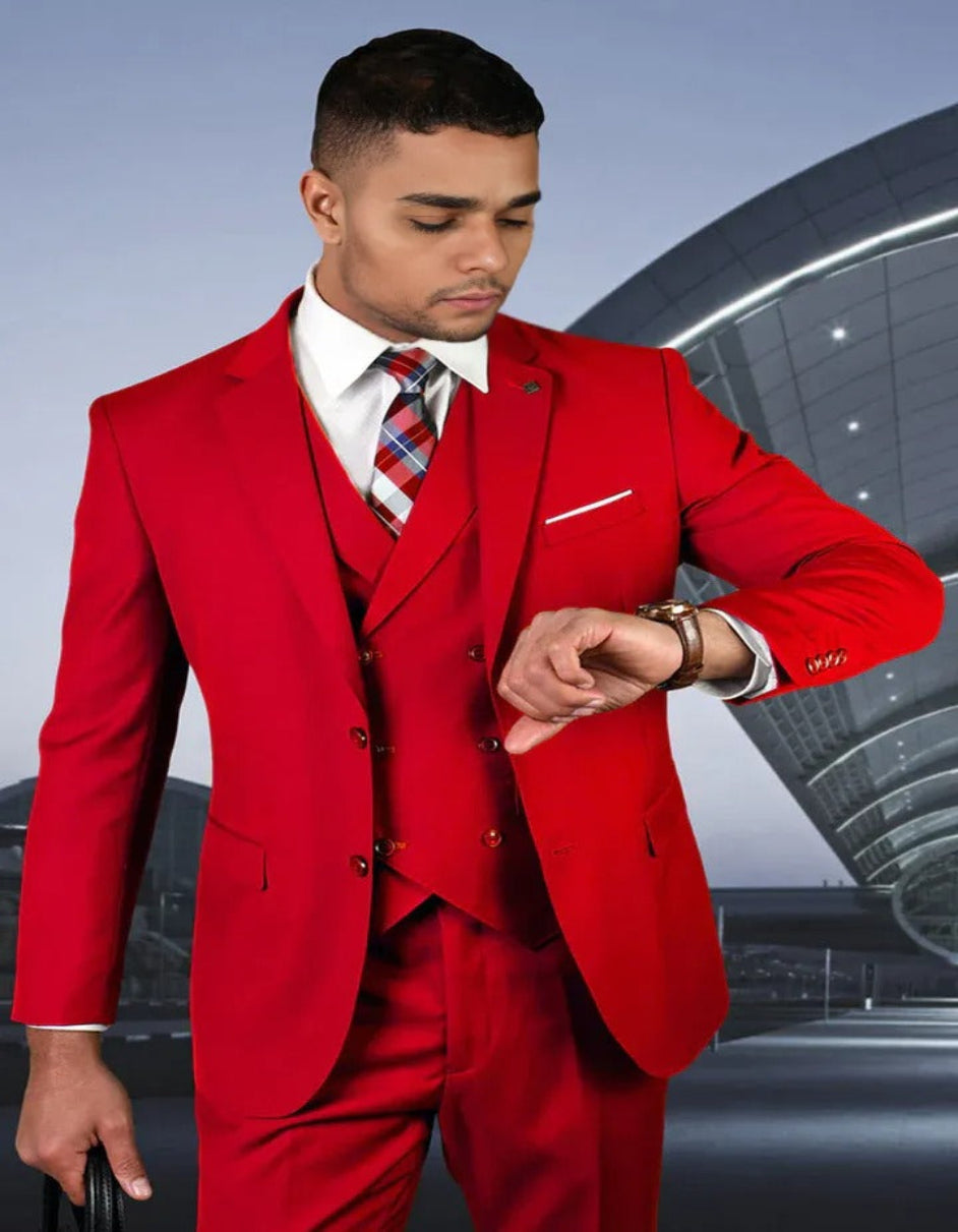 Mens Italian Wool Suit Color Red - Men's Designer Modern Fit Double Br ...