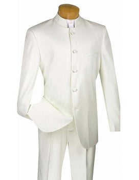 Men's Ivory Mandarin Banded Collar Design Suits