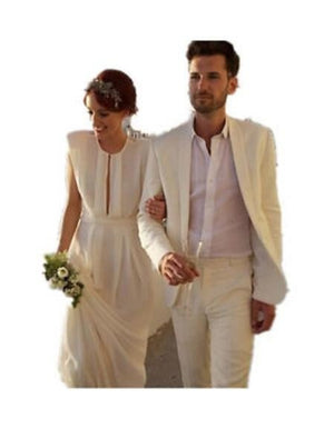 Men's Ivory Three Buttons Beach Wedding Attire Suit