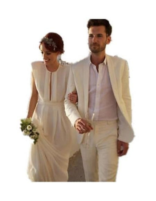 Men's Ivory Three Buttons Beach Wedding Attire Suit