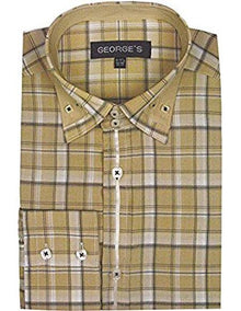 Classic Khaki Long Sleeve Plaids And Checks Pattern Casual Men's Dress Shirt