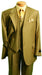 Men's Khaki ~ Bronze  Fashion Three Piece Suit 2 Button Style With Flat Front No Pleated Pants