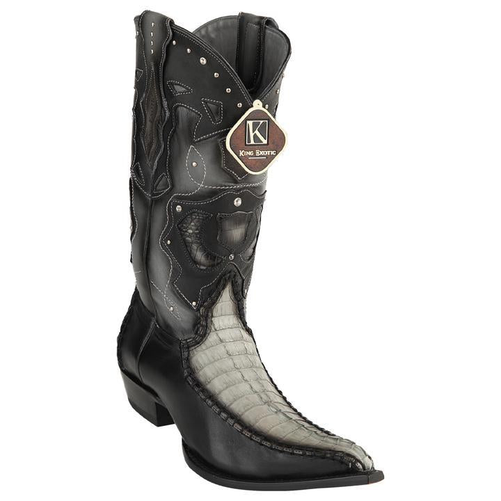 Men's King Exotic Elephant Skin 3x Toe Boots Gray Burnished