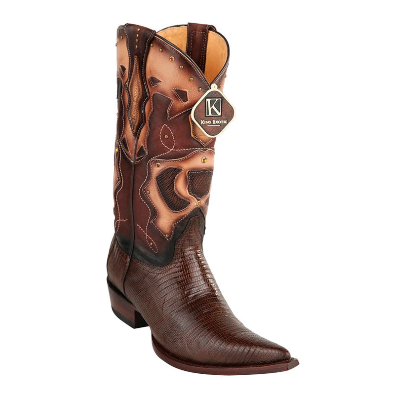 Men's King Exotic Teju Lizard Square Toe Boots With Saddle Handmade Gray (48230709)