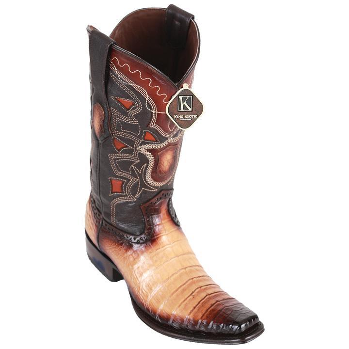 Men's King Exotic Wide Square Toe Caiman Belly Boots Handcrafted Burnished Brown (48228216) main image 1