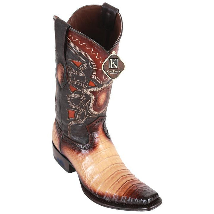 Men's King Exotic Caiman Belly Square Toe Boots Handcrafted Cognac  (48178203)