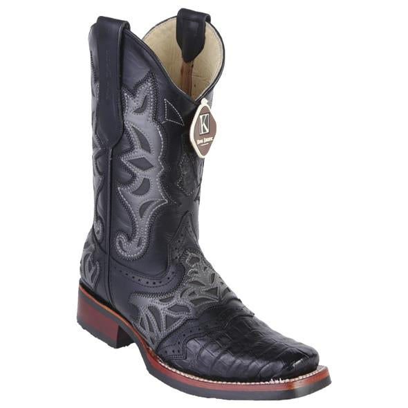 King Exotic Caiman Square Toe Boots—Rubber Sole & Saddle Vamp Black main image 0