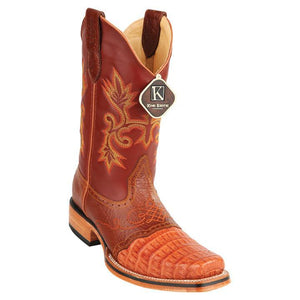 Men's King Exotic Caiman Belly Square Toe Boots Handcrafted Cognac (48178203)
