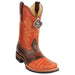King Exotic Men's Caiman Square Toe Boots Rubber Sole & Saddle Vamp Cognac