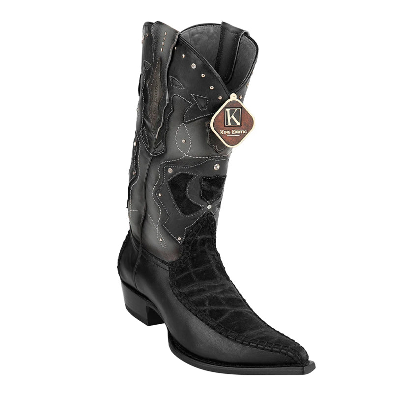 Men's King Exotic Elephant Skin Boots With Saddle Square Toe Handcrafted Black (48177005)