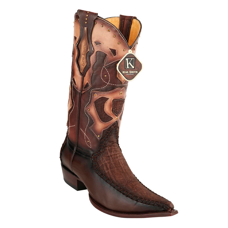 Men's King Exotic Elephant Skin Boots With Saddle Square Toe Handcrafted Cognac (48177003) main image 0