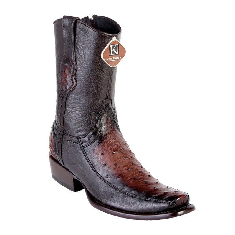 Men's King Exotic Snip Toe Ostrich Leg Boots Handcrafted Grasso Brown (494G0507-)