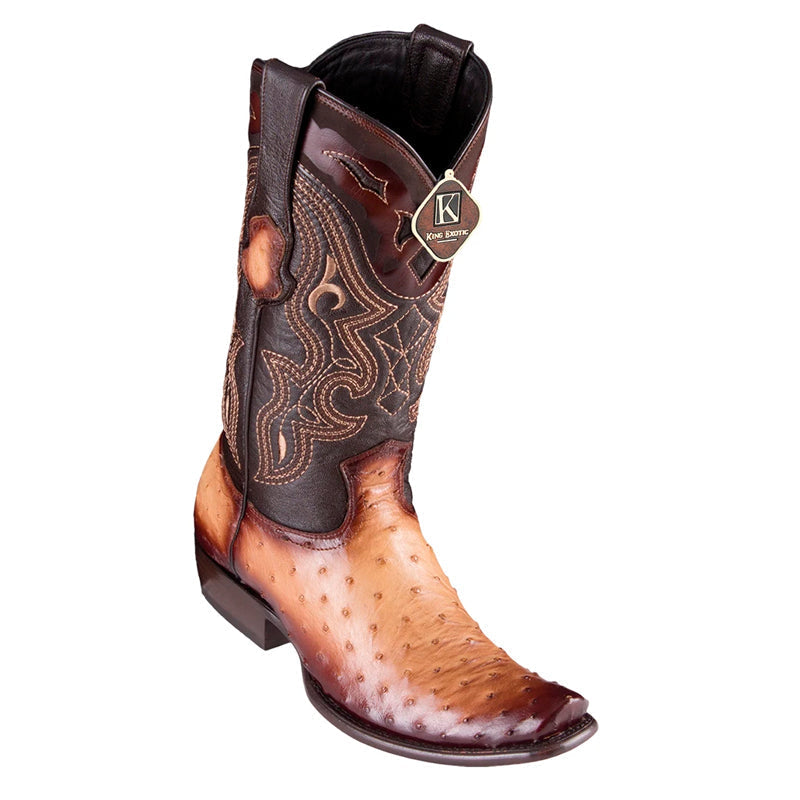 Men's King Exotic Genuine Ostrich Leg Boots Dubai Toe Handcrafted Faded Brown (479B0516)