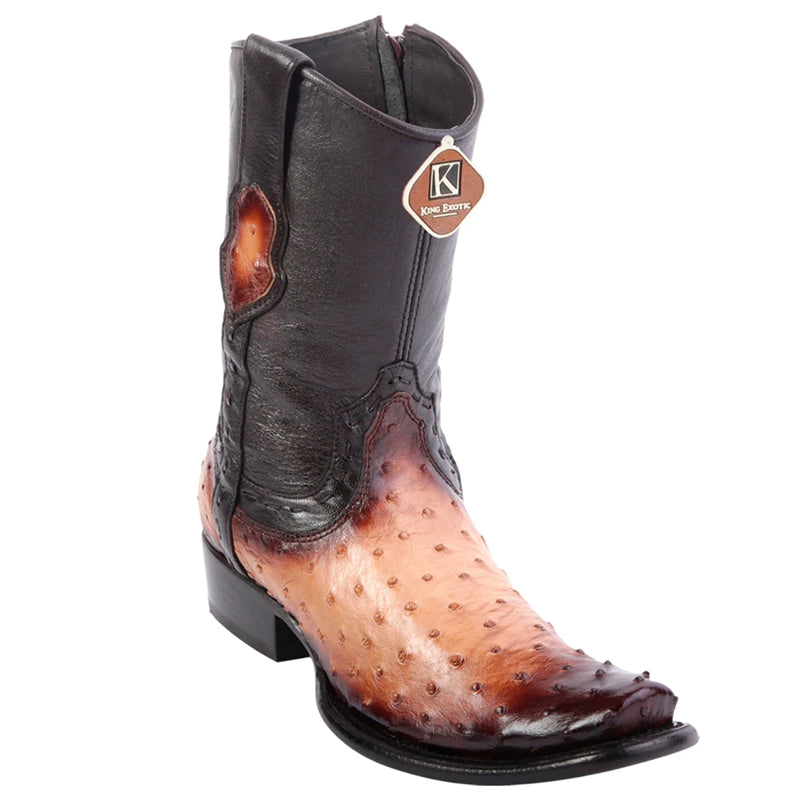 Men's King Exotic Ostrich Leg Boots Dubai Toe Handcrafted Faded Burgundy