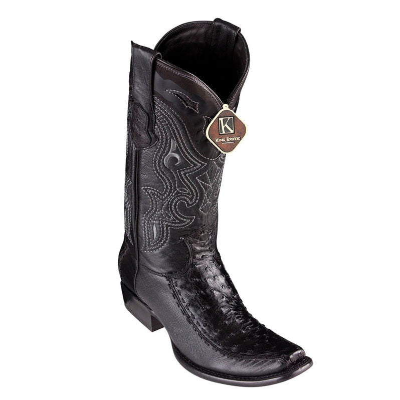 Men's King Exotic Ostrich Boots Dubai Toe Handcrafted  Black Cognac (479B0357) main image 0