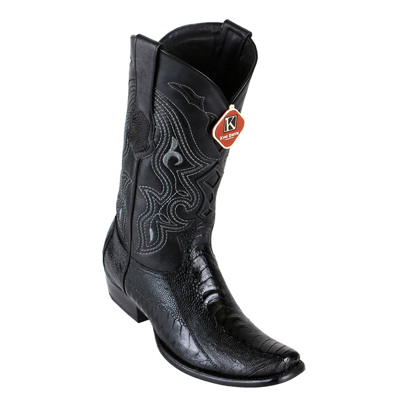Men's King Exotic Ostrich Boots Dubai Toe Handcrafted Black Cognac