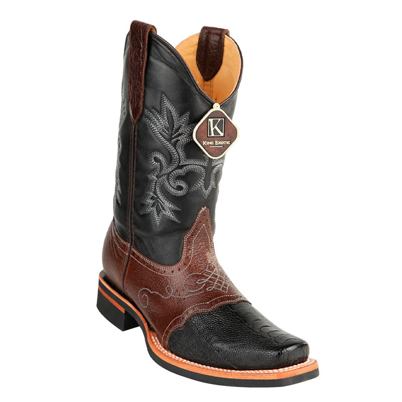 Men's King Exotic Square Toe Ostrich Boots Rubber Sole & Saddle Brown (48160307)