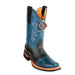 Men's King Exotic Ostrich Leg Boots With Rubber Sole & Saddle Square Toe Blue Jean