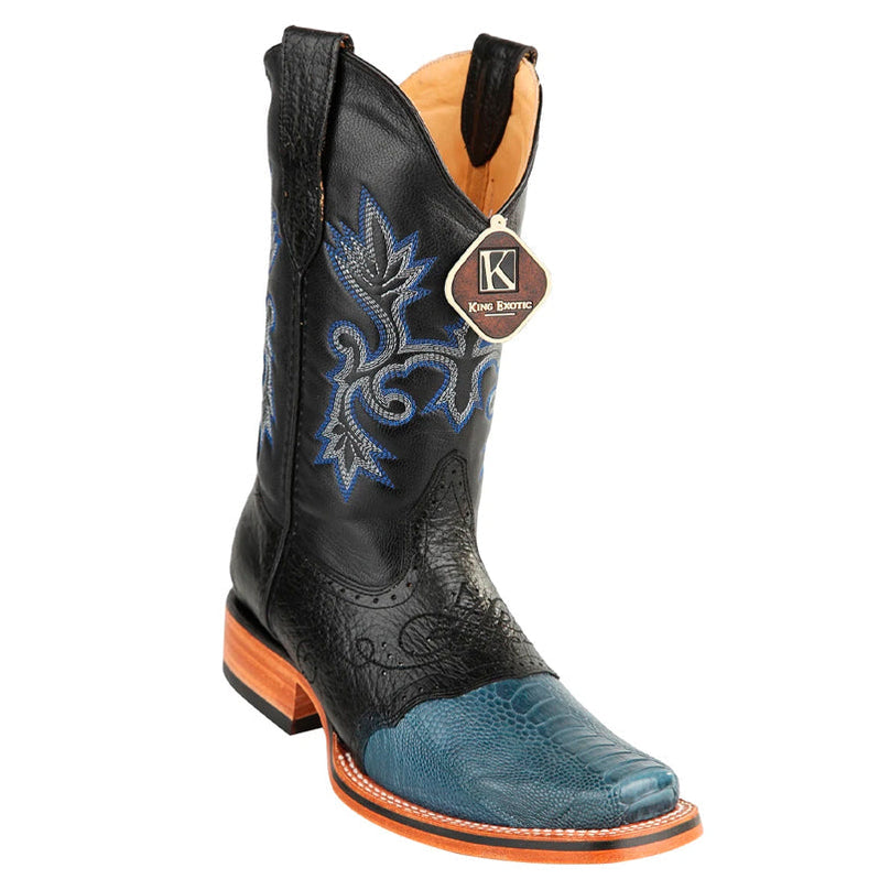 Men's King Exotic Square Toe Ostrich Boots Rubber Sole & Saddle Gray (48160309)