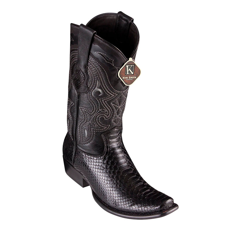 Men's King Exotic Python Boots With Saddle Vamp Handmade Square Toe Black main image 0