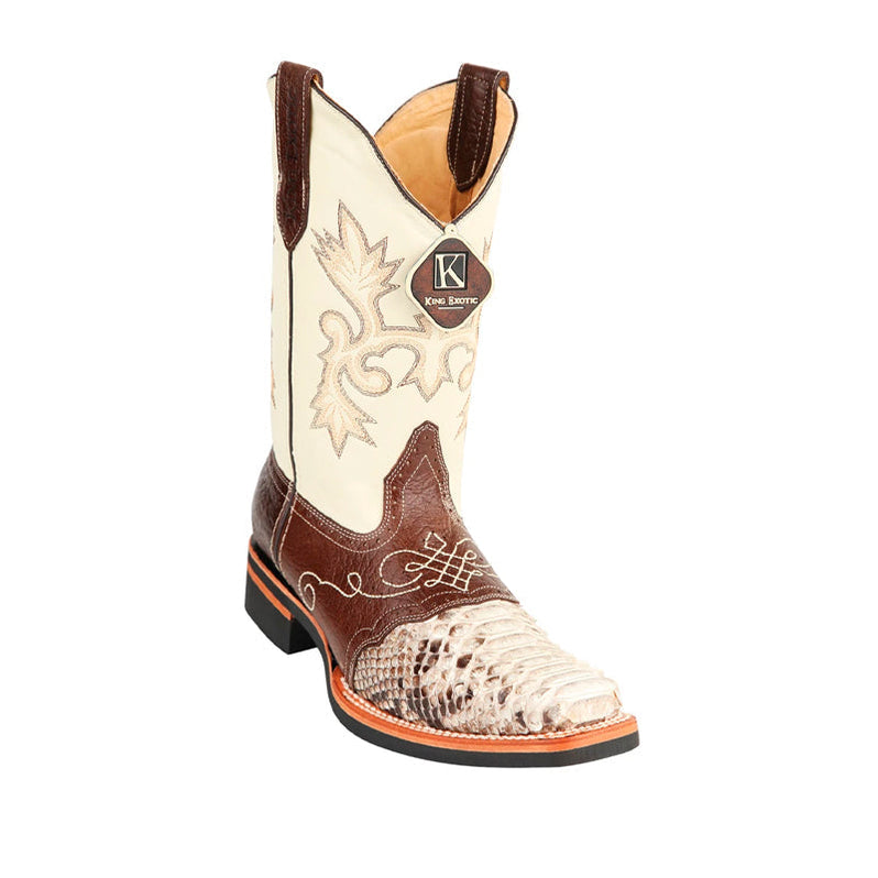 Men's King Exotic Python Boots Rubber Sole & Saddle Vamp Square Toe Na ...