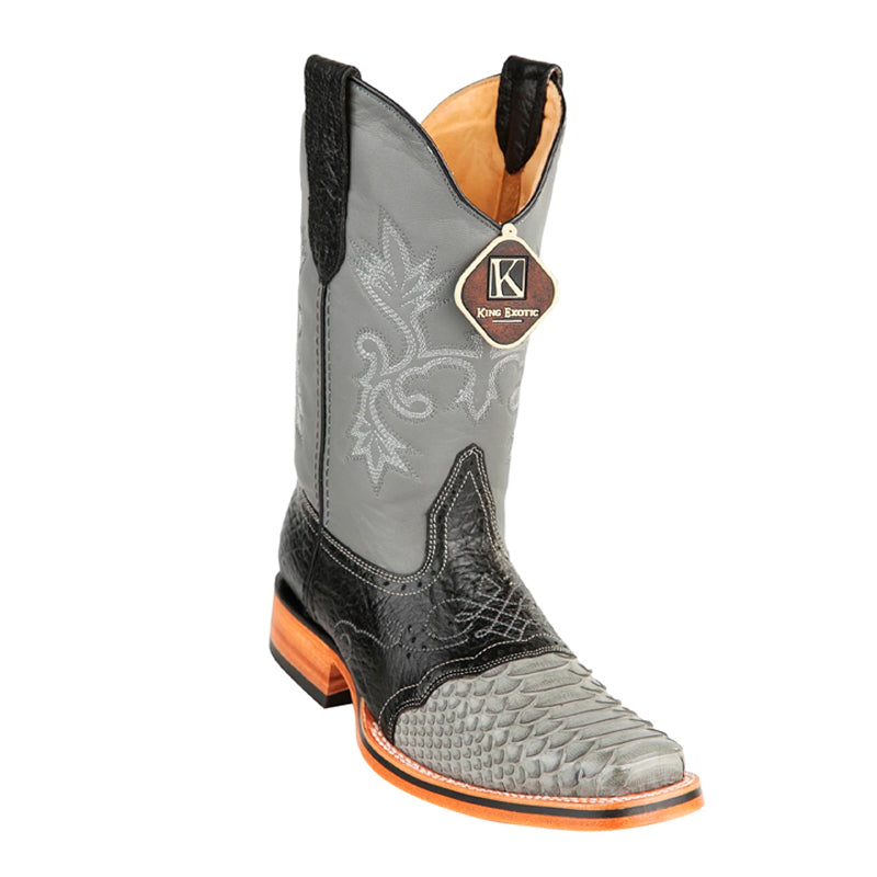Men's King Exotic Python Boots Rubber Sole & Saddle Vamp Square Toe Gray (48165709) main image 1