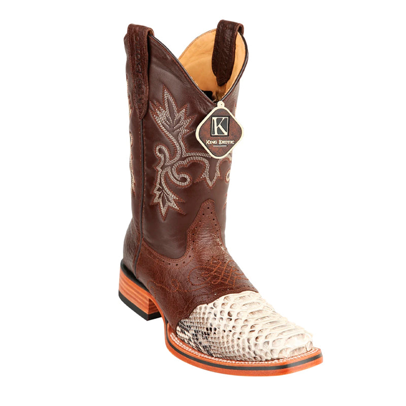 Men's King Exotic Python Boots With Saddle Vamp Handmade Square Toe Na ...