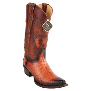 Men's King Exotic Snip Toe Caiman Belly Boots Handcrafted Burnished Cognac (494RD8257)