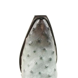 Men's King Exotic Snip Toe Full Quill Ostrich Boots Handmade Burnished Gray (494RD0338)