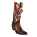 Men's King Exotic Snip Toe Ostrich Leg Boots Handcrafted Burnished Brown