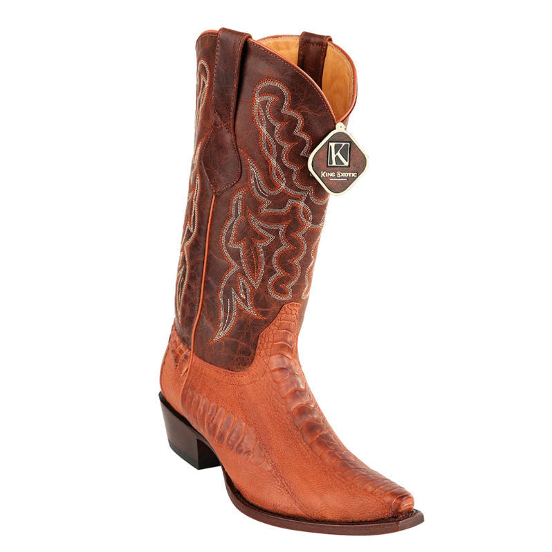 Men's King Exotic Snip Toe Ostrich Leg Boots Handcrafted Burnished Burgundy (494RD0543)