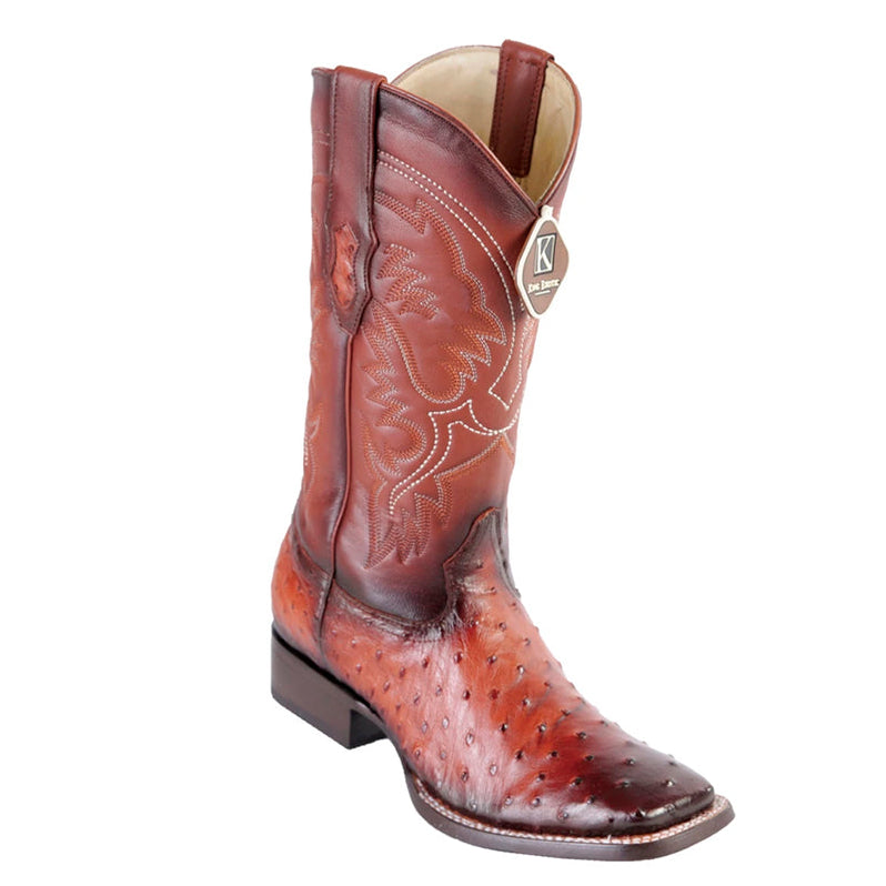 Men's King Exotic Ostrich Square Toe Boots With Saddle Handmade Cognac main image 1