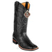 Men's King Exotic Square Toe Ostrich Boots Rubber Sole & Saddle Black