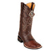 Men's King Exotic Square Toe Ostrich Boots Rubber Sole & Saddle Brown