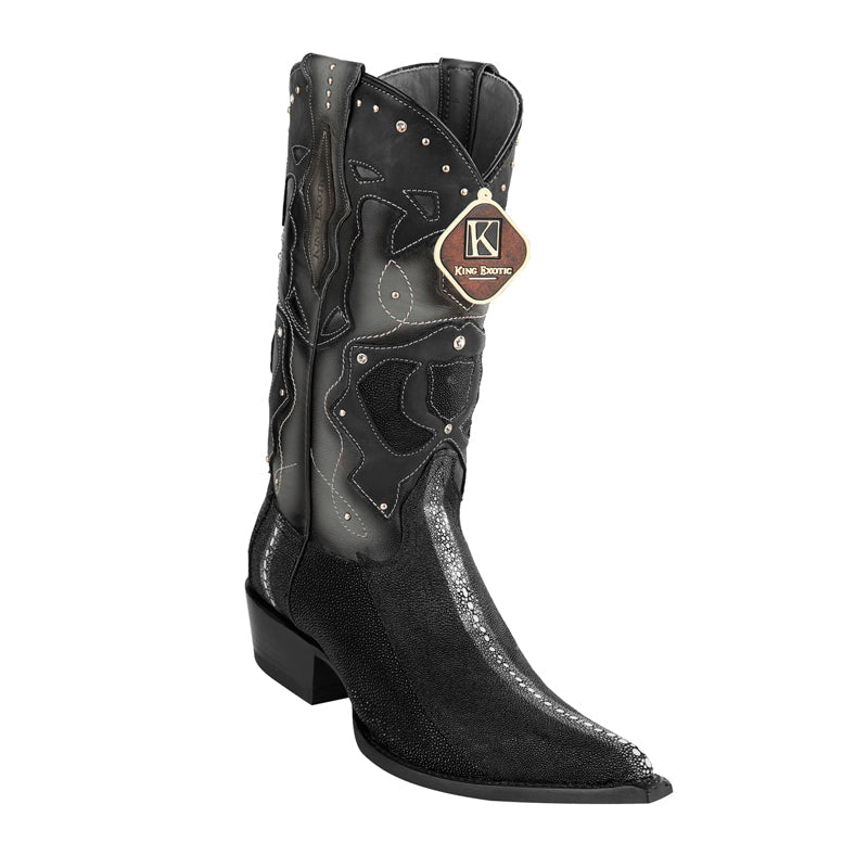 Men's King Exotic Eel Boots 3x Toe Handcrafted Black (495v20805)