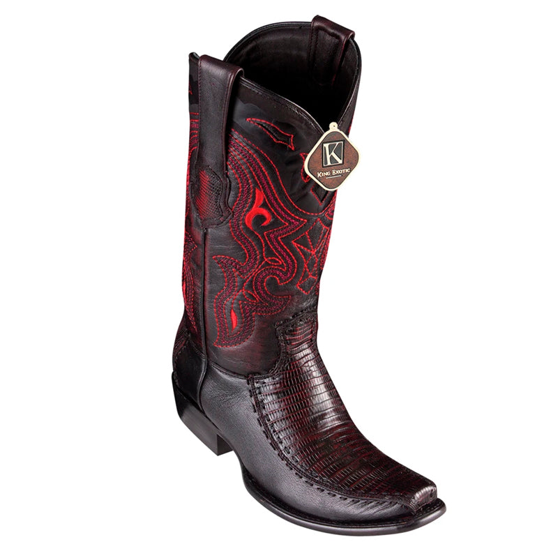Men's King Exotic Boots Teju Lizard Boots 3x Toe Handcrafted Red Burnished (495v20712)