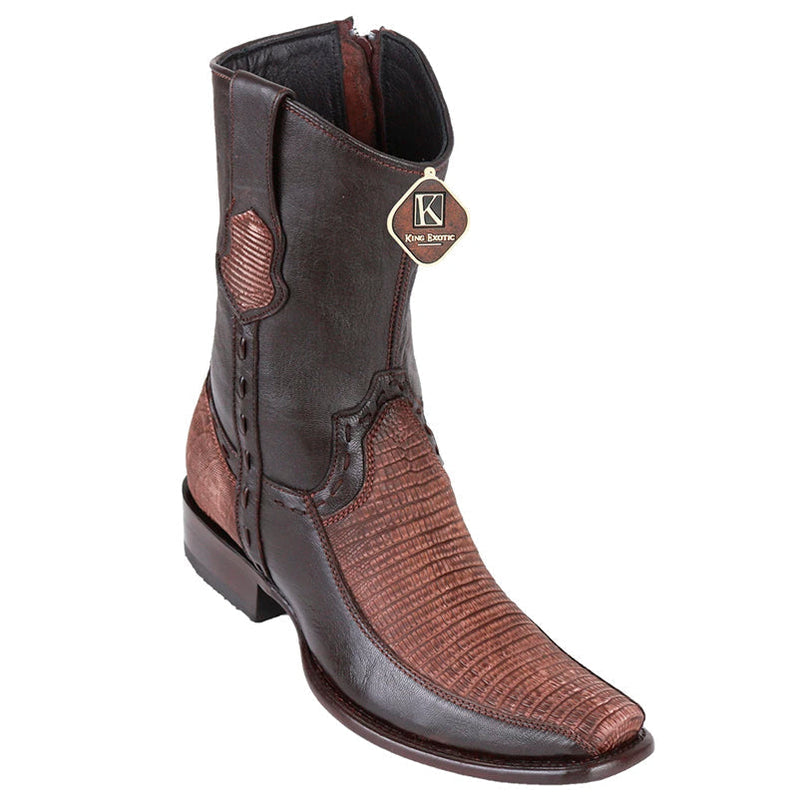 Men's King Exotic Teju Lizard Boots With Deer Dubai Toe Handcrafted Sanded Black (479F0774)