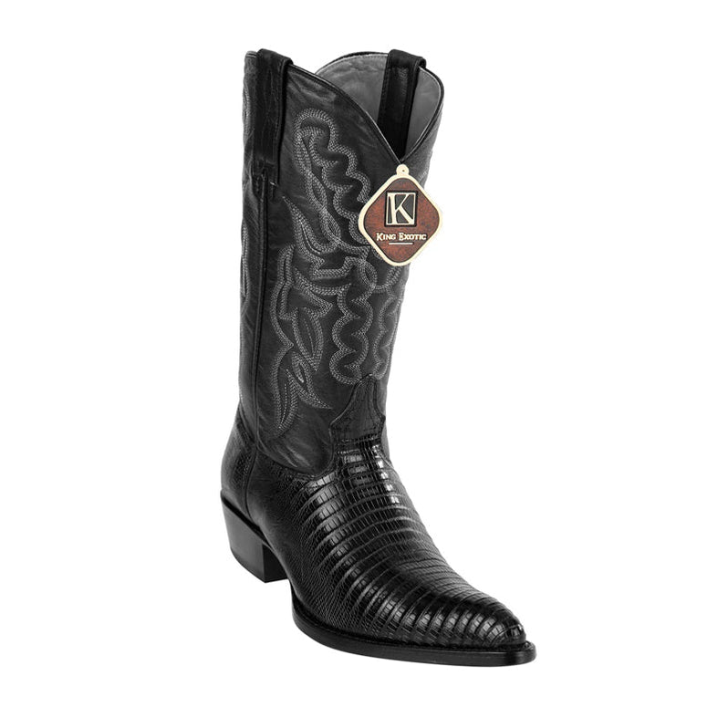 Men's King Exotic Snip Toe Teju Lizard Boots Handcrafted Black
