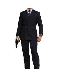 Men's Kingsman Double Breasted Button Closure Black Fully Lined Suit