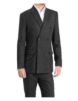 Men's Kingsman Striped Pattern Double Breasted Button Closure Fully Lined Grey Suit