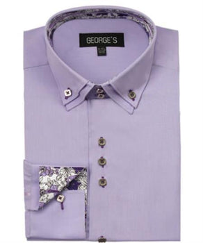 Men's Lavender 60% Cotton 40% POLY Shirt Solid Color Double Collar Design Sleeves
