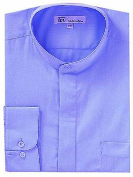Oriental Mao Chines Style No Collar Mandarin Preacher Round Style Collar Lavender,Light Blue Collarless Dress Shirt