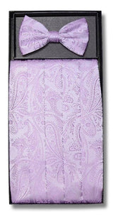 Men's Paisley Design Polyester Lavender Bowtie & Matching Cummerbund