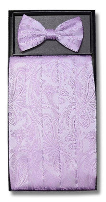 Men's Paisley Design Polyester Lavender Bowtie & Matching Cummerbund