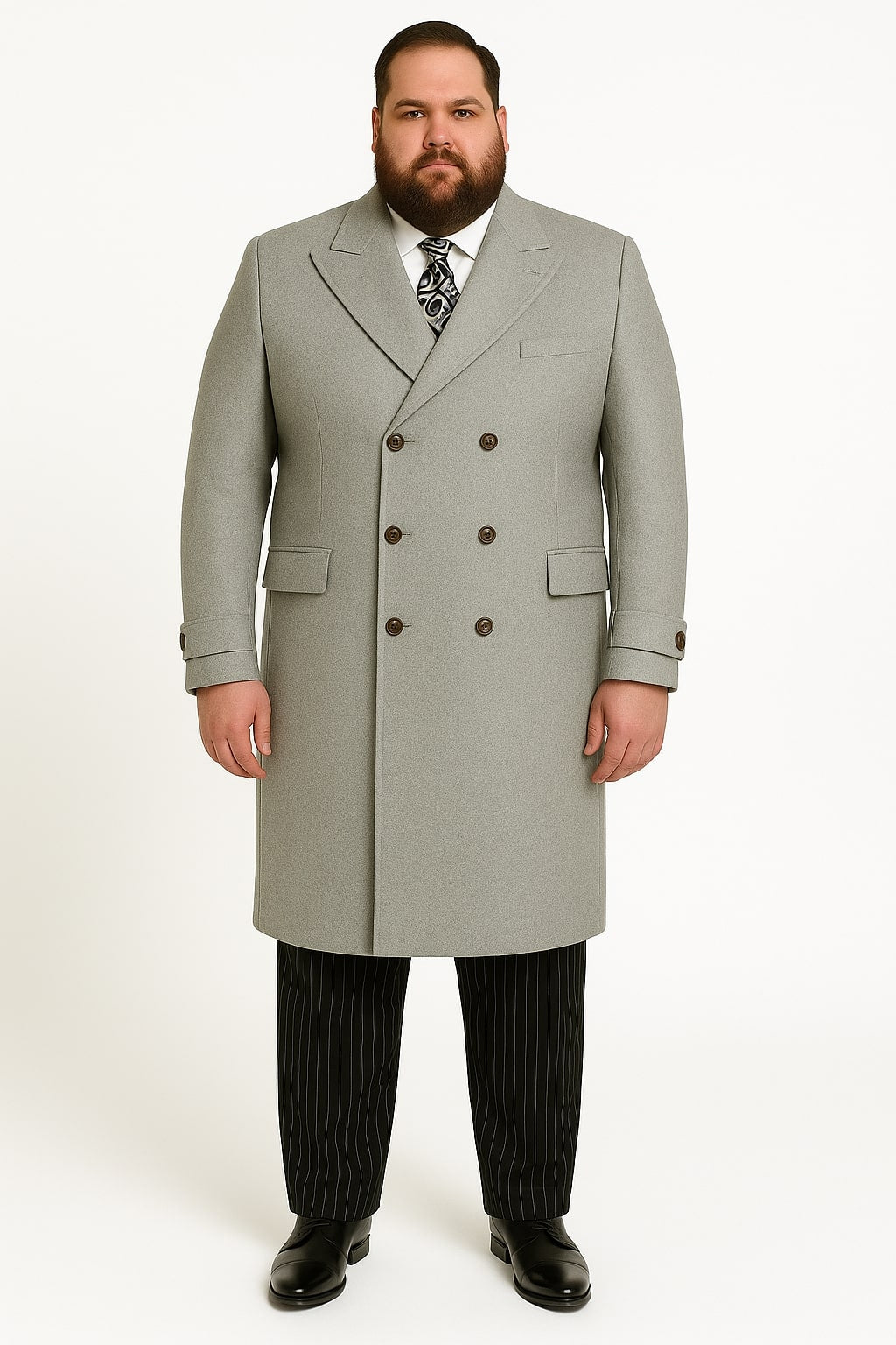 Mens Light Gray Double-Breasted Wool Overcoat – Classic Long Dress Coat for Winter - Image 4