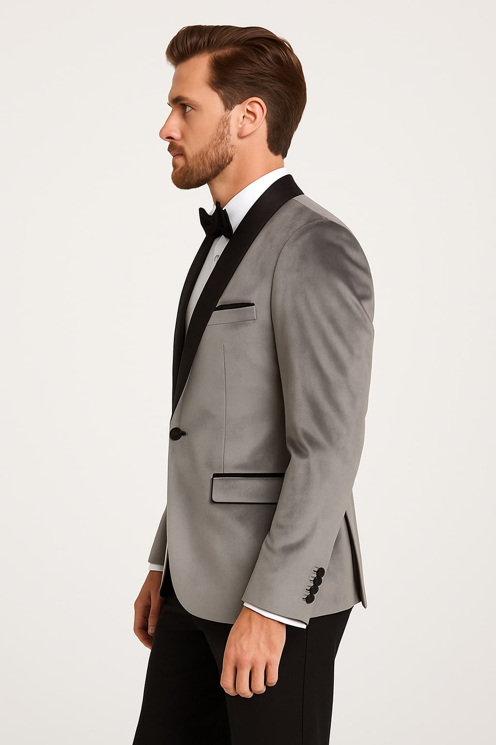 Mens Light Gray Velvet Tuxedo Jacket – Slim Fit Shawl Lapel Formal Blazer + Black Pants Included - Image 2