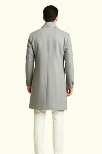 Mens Light Gray Wool Overcoat – Classic Single-Breasted Winter Coat